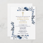 Blue Floral First Heilige Kommune Save the Date Postkarte (Vorne/Hinten)