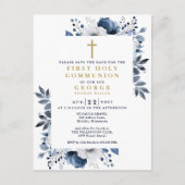 Blue Floral First Heilige Kommune Save the Date Postkarte (Vorderseite)