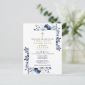 Blue Floral First Heilige Kommune Save the Date Postkarte (Stehend Vorderseite)