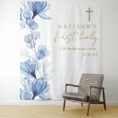 Blue Floral First Heilige Kommunion Foto Hintergru Wandteppich (Beispiel)