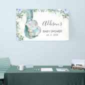 Blue Floral Foliage Elephant Baby Dusche Banner (Messeveranstaltung)