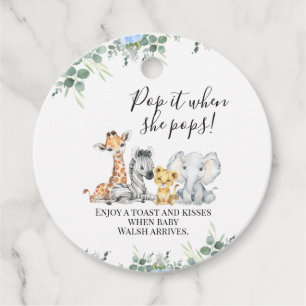 Blue Floral Foliage Safari Baby Dusche Pop It Geschenkanhänger
