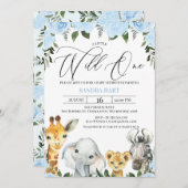 Blue Floral Foliage Safari Kinderdusche Einladung (Vorne/Hinten)