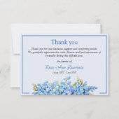 Blue floral forget-me-nots flowers funeral dankeskarte (Vorderseite)