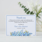 Blue floral forget-me-nots flowers funeral dankeskarte (Stehend Vorderseite)