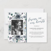 Blue Floral Foto Beerdigung Danke Karte (Vorderseite)