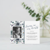 Blue Floral Foto Beerdigung Danke Karte (Stehend Vorderseite)