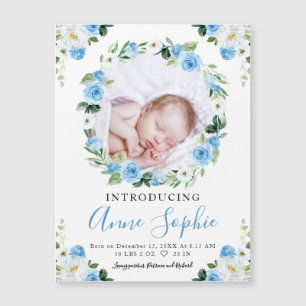 Blue Floral Foto Birth Announctions Cards Magnetkarte