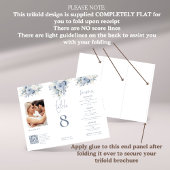 Blue Floral Foto QR Trifold Wedding Menu Table No