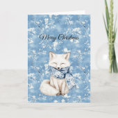Blue Floral Fox Christmas Karte (Vorderseite)