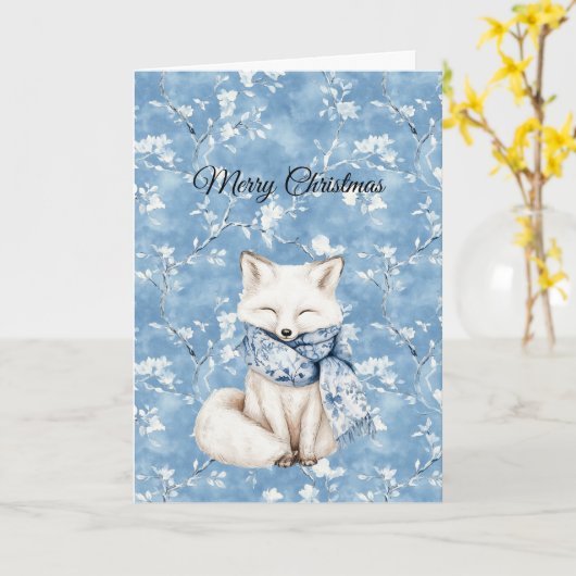 Blue Floral Fox Christmas Karte (Gelbe Blume)
