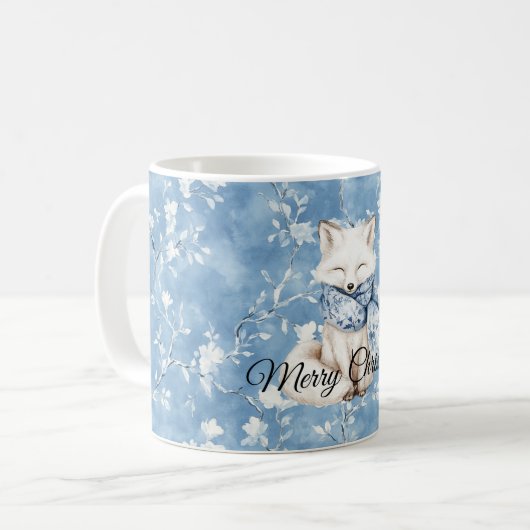 Blue Floral Fox Kaffeetasse (Vorderseite Links)