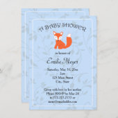 Blue Floral Fox Woodland Babydusche Einladung (Vorne/Hinten)