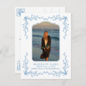 Blue Floral Frame Coastal Graduation Postcard Postkarte (Vorne/Hinten)