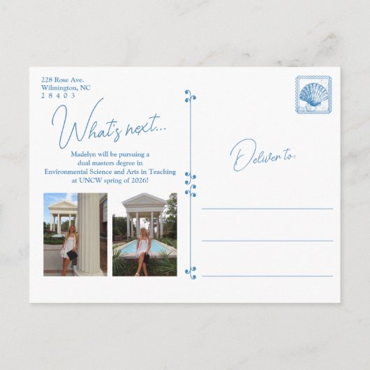 Blue Floral Frame Coastal Graduation Postcard Postkarte (Rückseite)