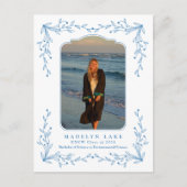 Blue Floral Frame Coastal Graduation Postcard Postkarte (Vorderseite)