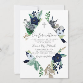 Blue Floral Frame Confirmation Einladung