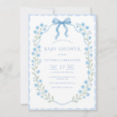 Blue Floral Frame Ribbon Vintag Baby Dusche Einladung (Vorderseite)