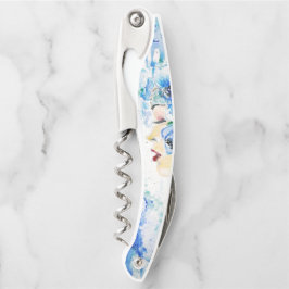Blue Floral Frau Waiter's Corkschraube Kellnermesser