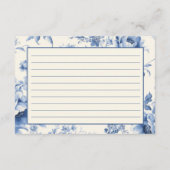 Blue Floral French Toile Brautparty Rezept Begleitkarte (Rückseite)