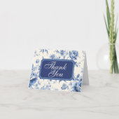 Blue Floral French Toile Chinoiserie Blank Dankeskarte (Vorderseite)