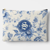 Blue Floral French Toile Chinoiserie Personalisier Zubehörtasche (Vorderseite)
