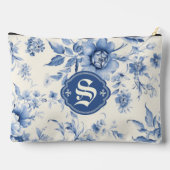 Blue Floral French Toile Chinoiserie Personalisier Zubehörtasche (Rückseite)