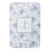 Blue Floral French Toile Monogram Name  Badematte (Vorderseite Vertikal)