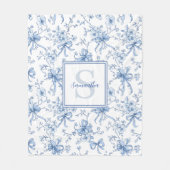 Blue Floral French Toile Monogram Name  Fleecedecke (Vorderseite)