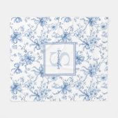 Blue Floral French Toile Monogram Name  Fleecedecke (Vorderseite (Horizontal))
