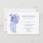 Blue Floral French Wedding RSVP Karte (Vorderseite)