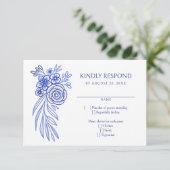 Blue Floral French Wedding RSVP Karte (Stehend Vorderseite)