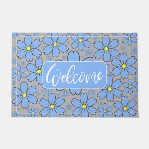 Blue Floral Front Door Begrüßungsmatte Fußmatte