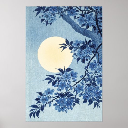 Blue Floral Full Moon Art Poster (Vorne)