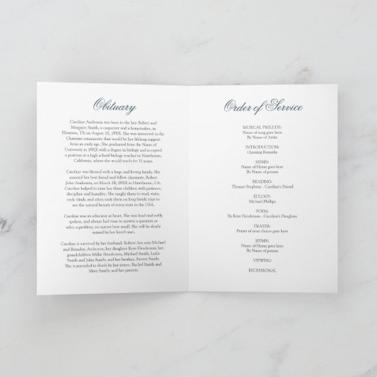 Blue Floral Funeral Order of Service Foto Program Programm (Innenseite)