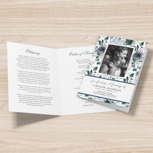 Blue Floral Funeral Order of Service Foto Program Programm