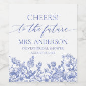 Blue Floral Future Frau Brautparty Weinetikett (Einzelnes Label)