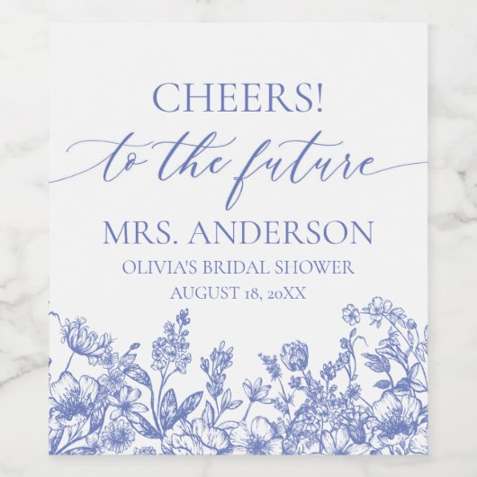 Blue Floral Future Mrs. Bridal Shower Wine Label Weinetikett (Einzelnes Label)