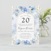 Blue Floral Garden 20. Geburtstag Einladung (Stehend Vorderseite)