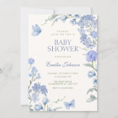 Blue floral garden baby shower einladung (Vorderseite)