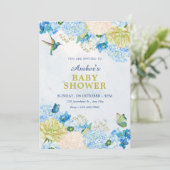 Blue floral garden baby shower einladung (Stehend Vorderseite)