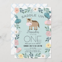 Blue Floral Garden Horse Boy 1. Geburtstag