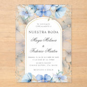 Blue Floral Garden Nuestra Boda Spanish Wedding Acryleinladungen (Vorderseite)