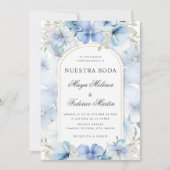 Blue Floral Garden Nuestra Boda Spanish Wedding Einladung (Vorderseite)