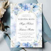 Blue Floral Garden Nuestra Boda Spanish Wedding Einladung