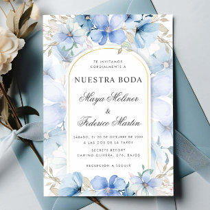 Blue Floral Garden Nuestra Boda Spanish Wedding Einladung