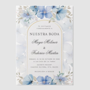 Blue Floral Garden Nuestra Boda Spanish Wedding Pergament Einladungen