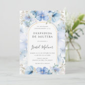Blue Floral Garden Spanisches Brautparty Einladung (Stehend Vorderseite)