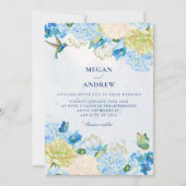 Blue floral garden wedding einladung (Vorderseite)