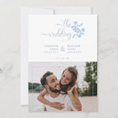 Blue Floral Garland Photo Card Couple Wedding Einladung (Vorderseite)